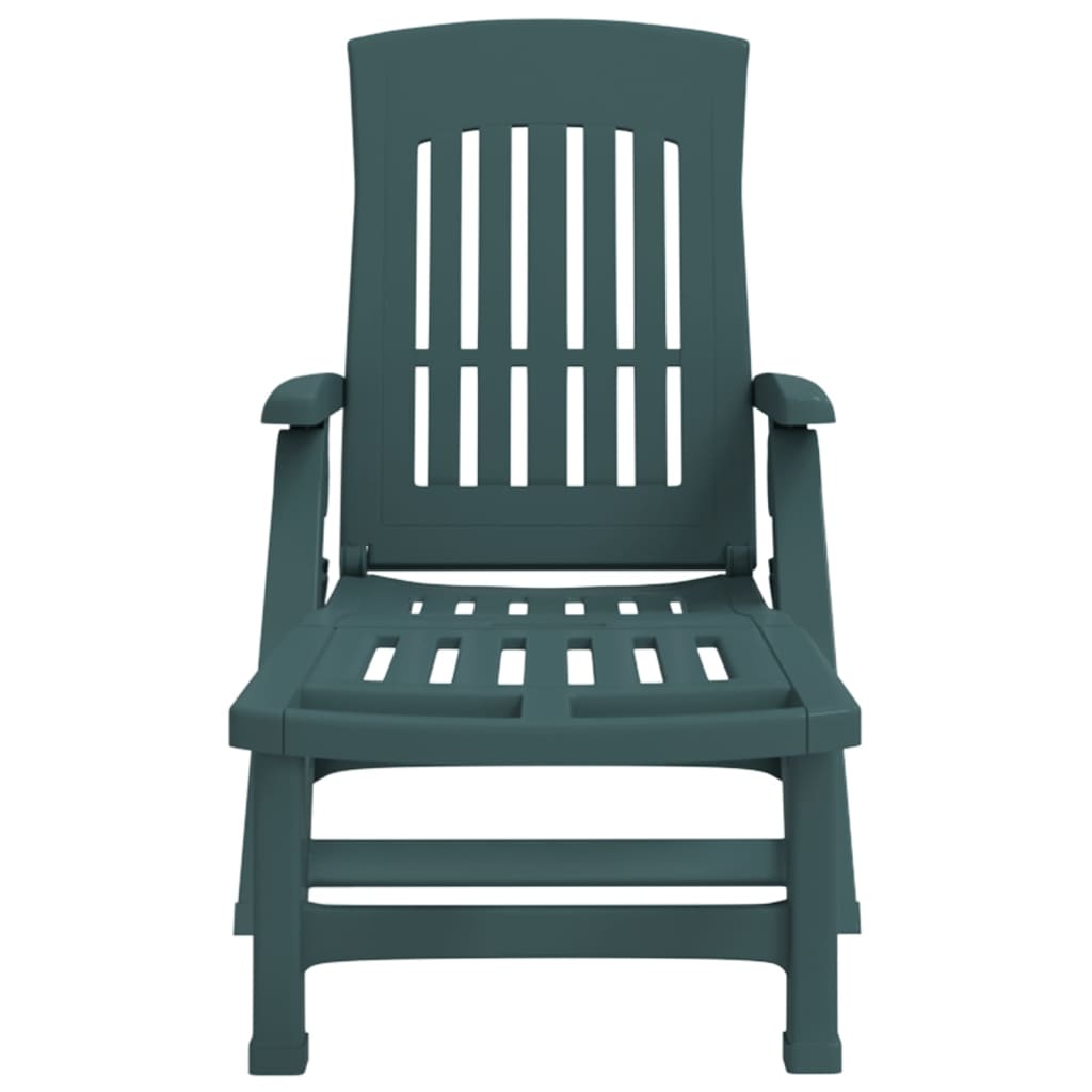 vidaXL Folding Sun Lounger with Wheels Green PP