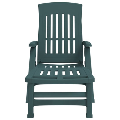 vidaXL Folding Sun Lounger with Wheels Green PP
