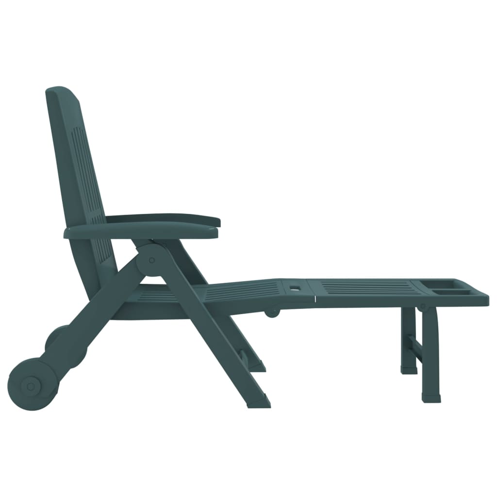 vidaXL Folding Sun Lounger with Wheels Green PP
