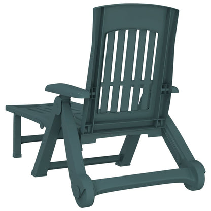 vidaXL Folding Sun Lounger with Wheels Green PP