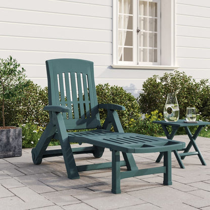 vidaXL Folding Sun Lounger with Wheels Green PP