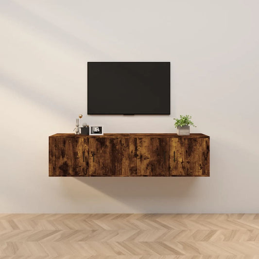 vidaXL 2 Piece Wall-mounted TV Cabinet Set Smoked Oak 80x34,5x40 cm