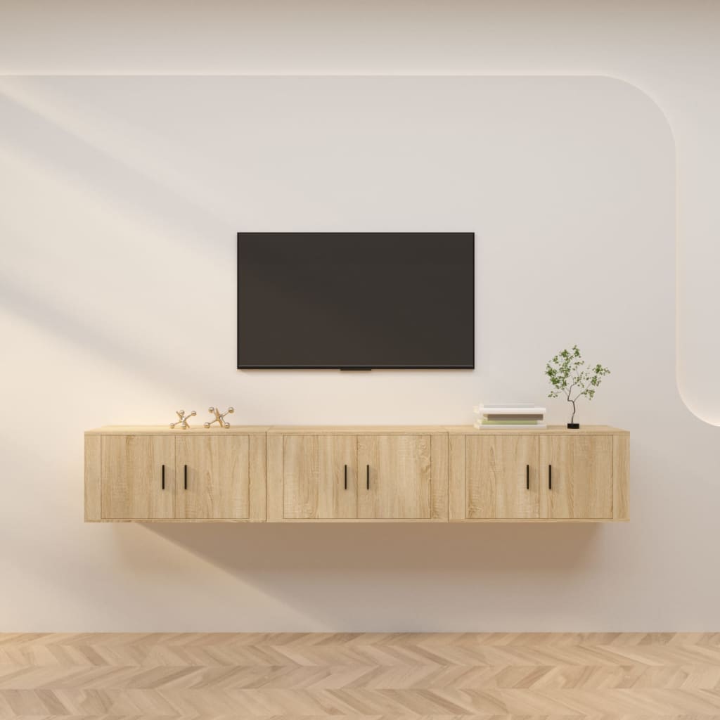 vidaXL 3 Piece Wall-mounted TV Cabinet Set Sonoma Oak 80x34,5x40 cm