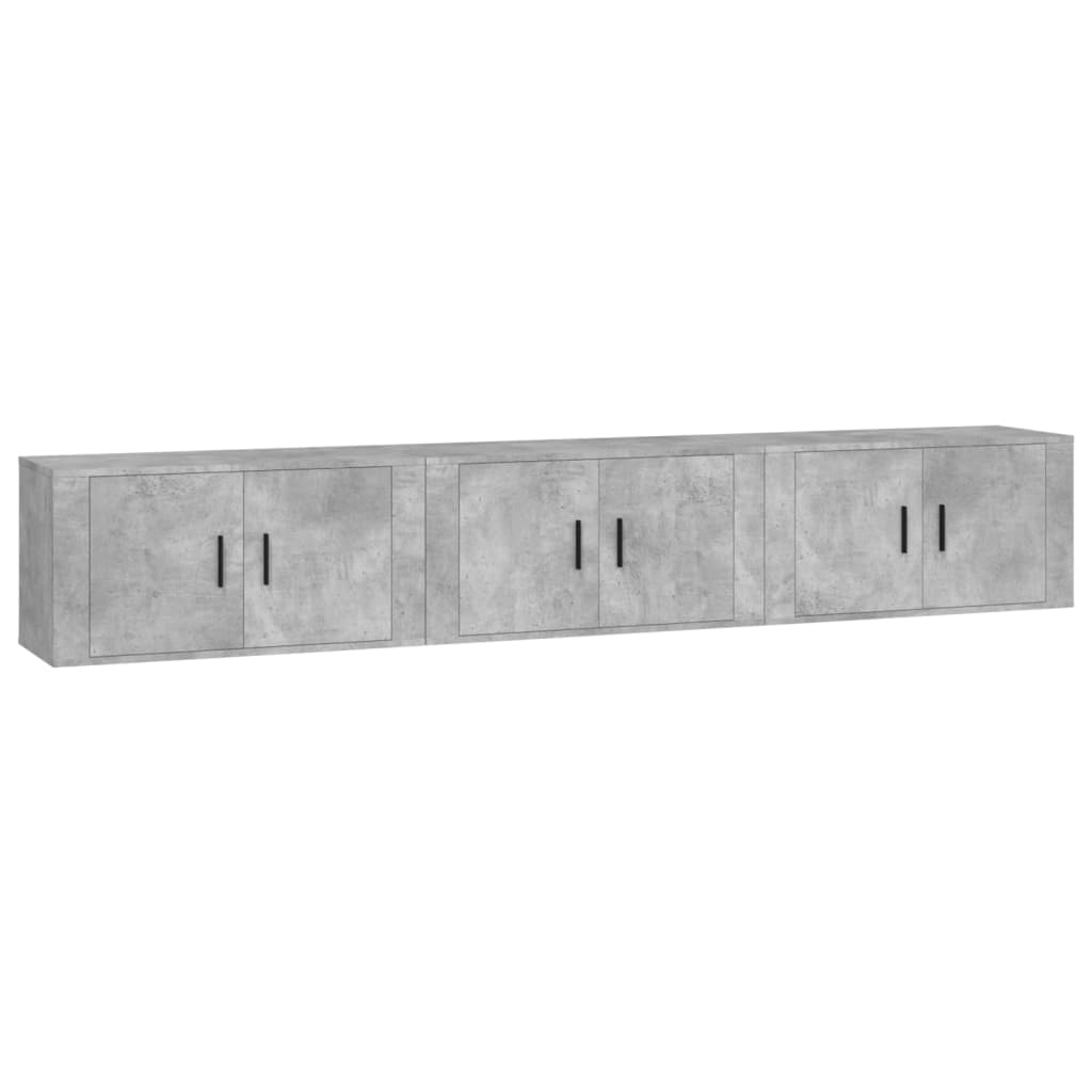 vidaXL 3 Piece Wall-mounted TV Cabinet Set Concrete Grey 80x34,5x40 cm