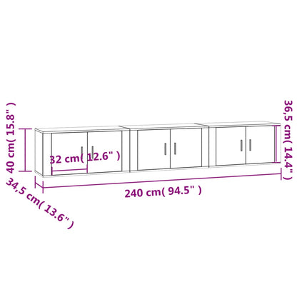 vidaXL Wall-mounted TV Cabinets 3 pcs Concrete Grey 80x34.5x40 cm