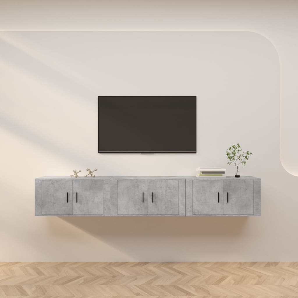 vidaXL 3 Piece Wall-mounted TV Cabinet Set Concrete Grey 80x34,5x40 cm