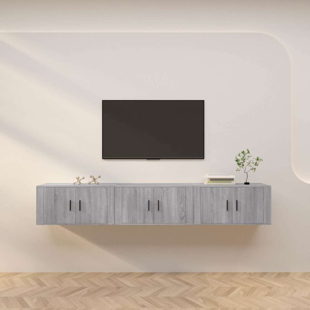vidaXL 3 Piece Wall-mounted TV Cabinet Set Grey Sonoma 80x34,5x40 cm