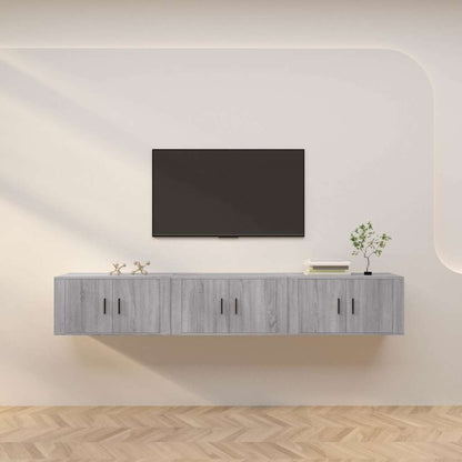 vidaXL 3 Piece Wall-mounted TV Cabinet Set Grey Sonoma 80x34,5x40 cm