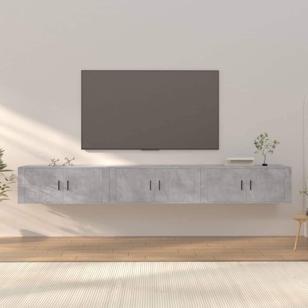 vidaXL 3 Piece Wall-mounted TV Cabinet Set Concrete Grey 100x34,5x40 cm