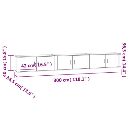 vidaXL Wall-mounted TV Cabinets 3 pcs Smoked Oak 100x34.5x40 cm