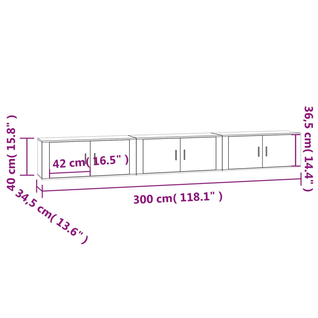 vidaXL Wall-mounted TV Cabinets 3 pcs Grey Sonoma 100x34.5x40 cm