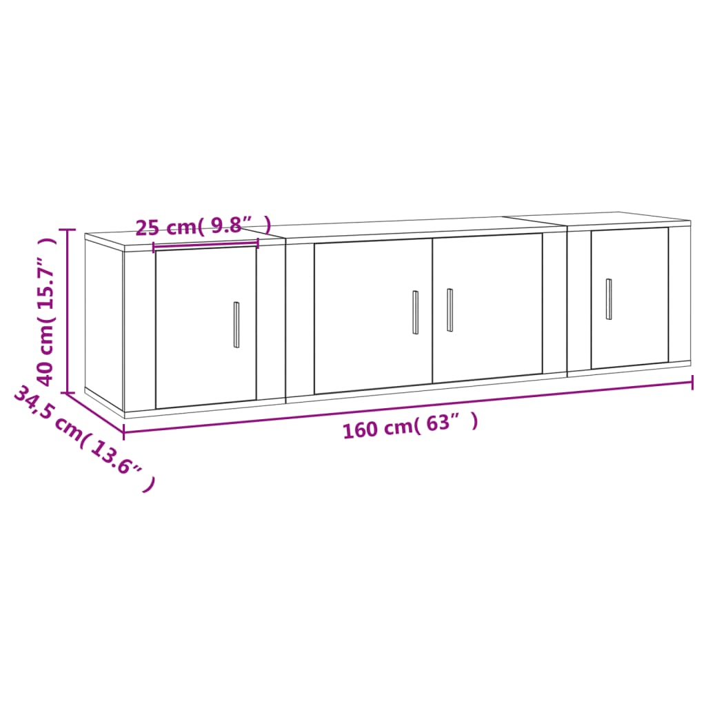 vidaXL 3 Piece TV Cabinet Set White Engineered Wood
