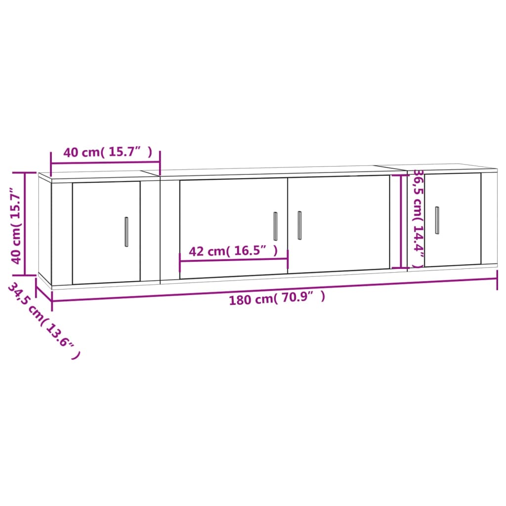 vidaXL 3 Piece TV Cabinet Set Smoked Oak Engineered Wood
