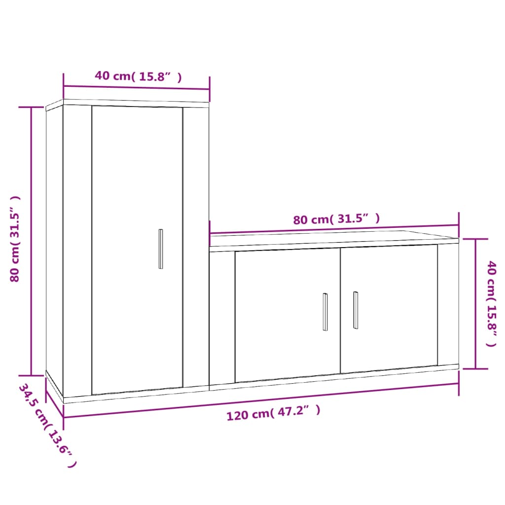 vidaXL 2 Piece TV Cabinet Set White Engineered Wood