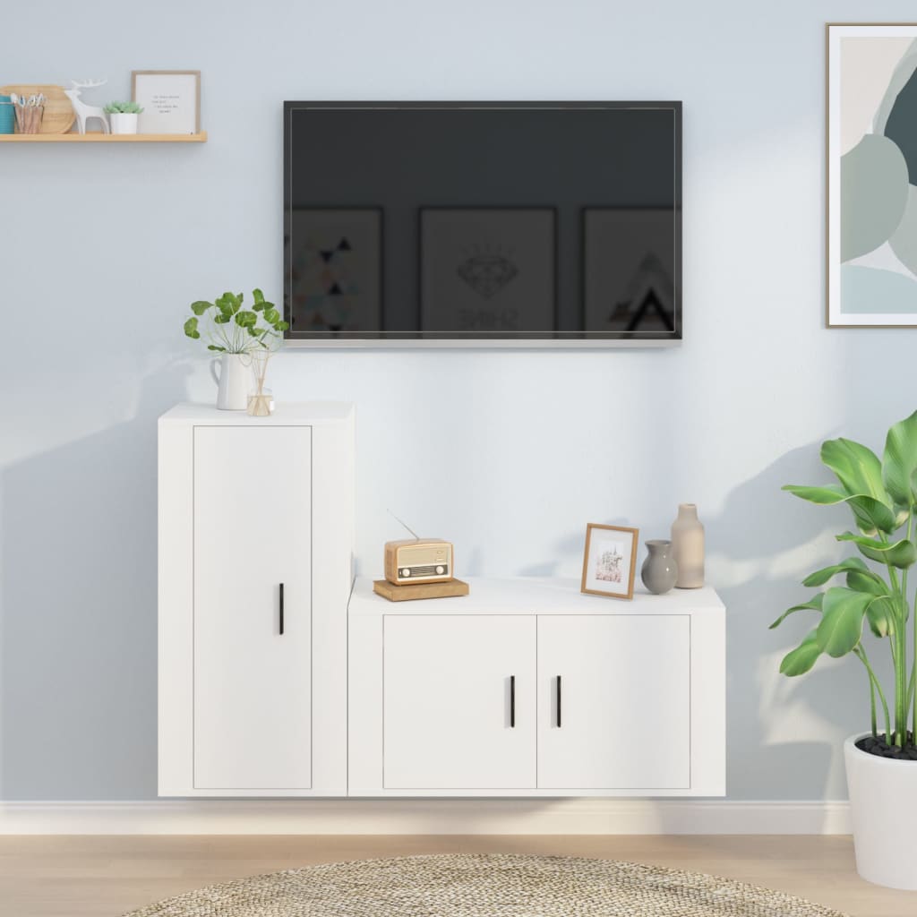 vidaXL 2 Piece TV Cabinet Set White Engineered Wood
