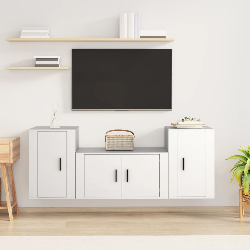 vidaXL 3 Piece TV Cabinet Set White Engineered Wood