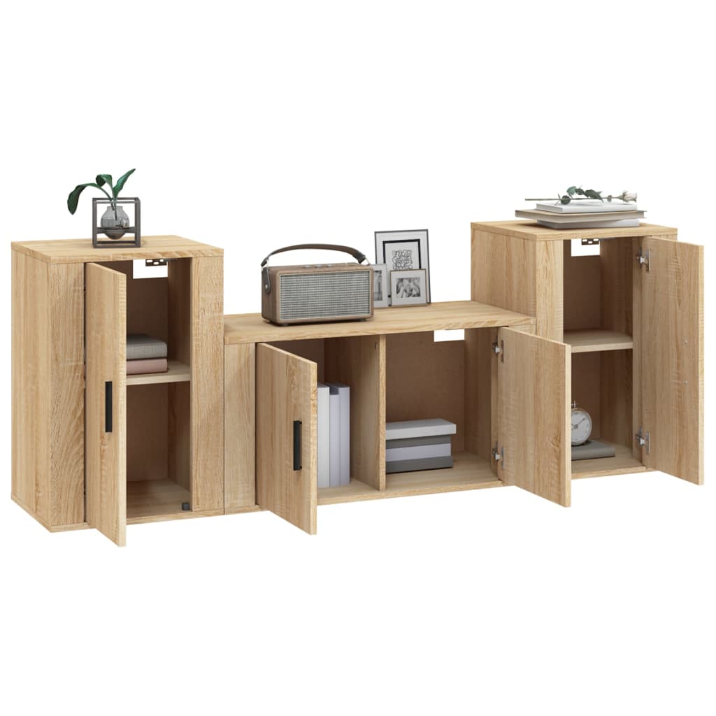 vidaXL 3 Piece TV Cabinet Set Sonoma Oak Engineered Wood
