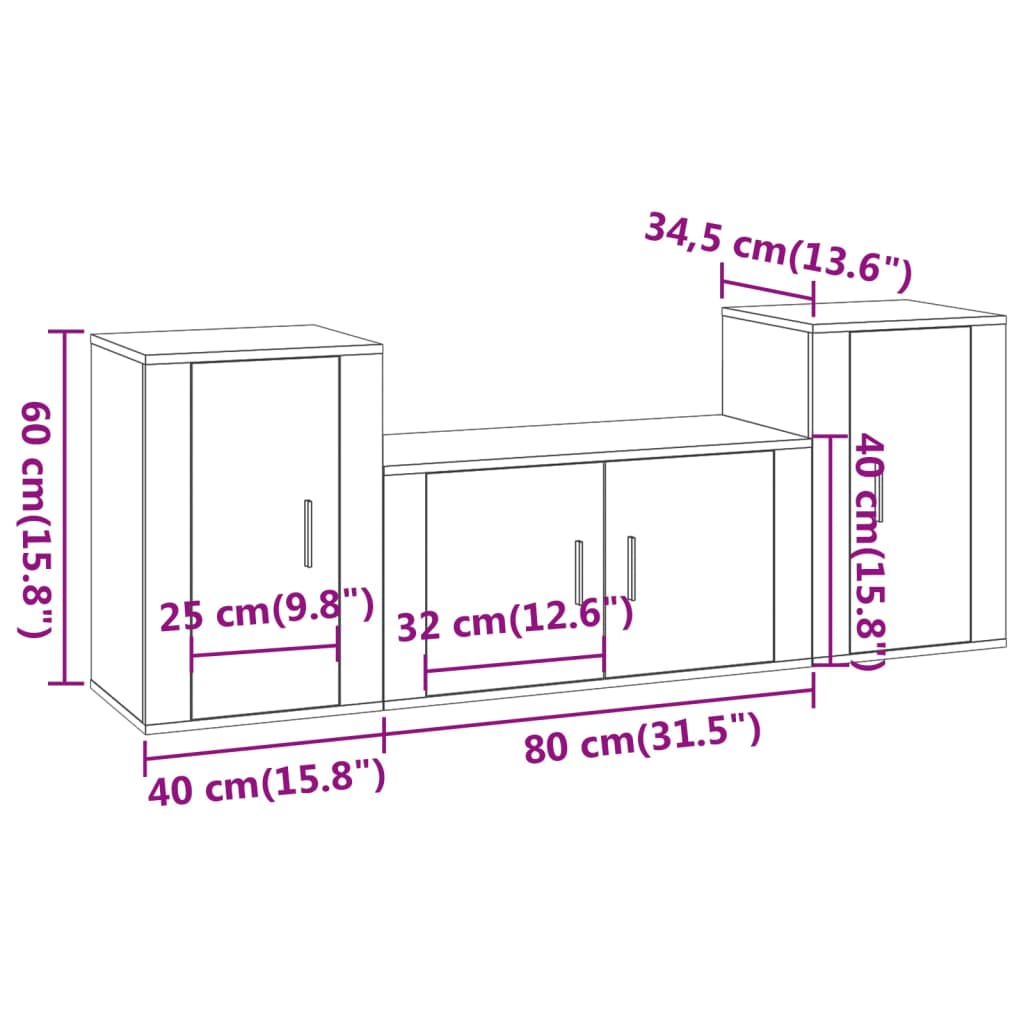 vidaXL 3 Piece TV Cabinet Set Concrete Grey Engineered Wood