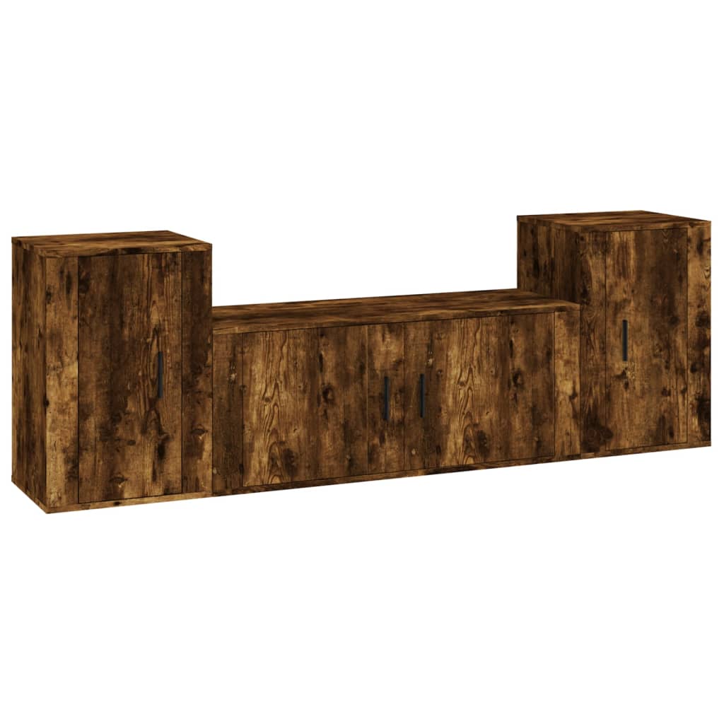 vidaXL 3 Piece TV Cabinet Set Smoked Oak Engineered Wood