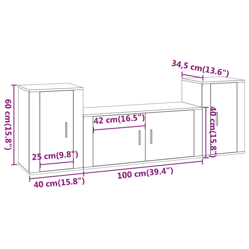 vidaXL 3 Piece TV Cabinet Set Smoked Oak Engineered Wood