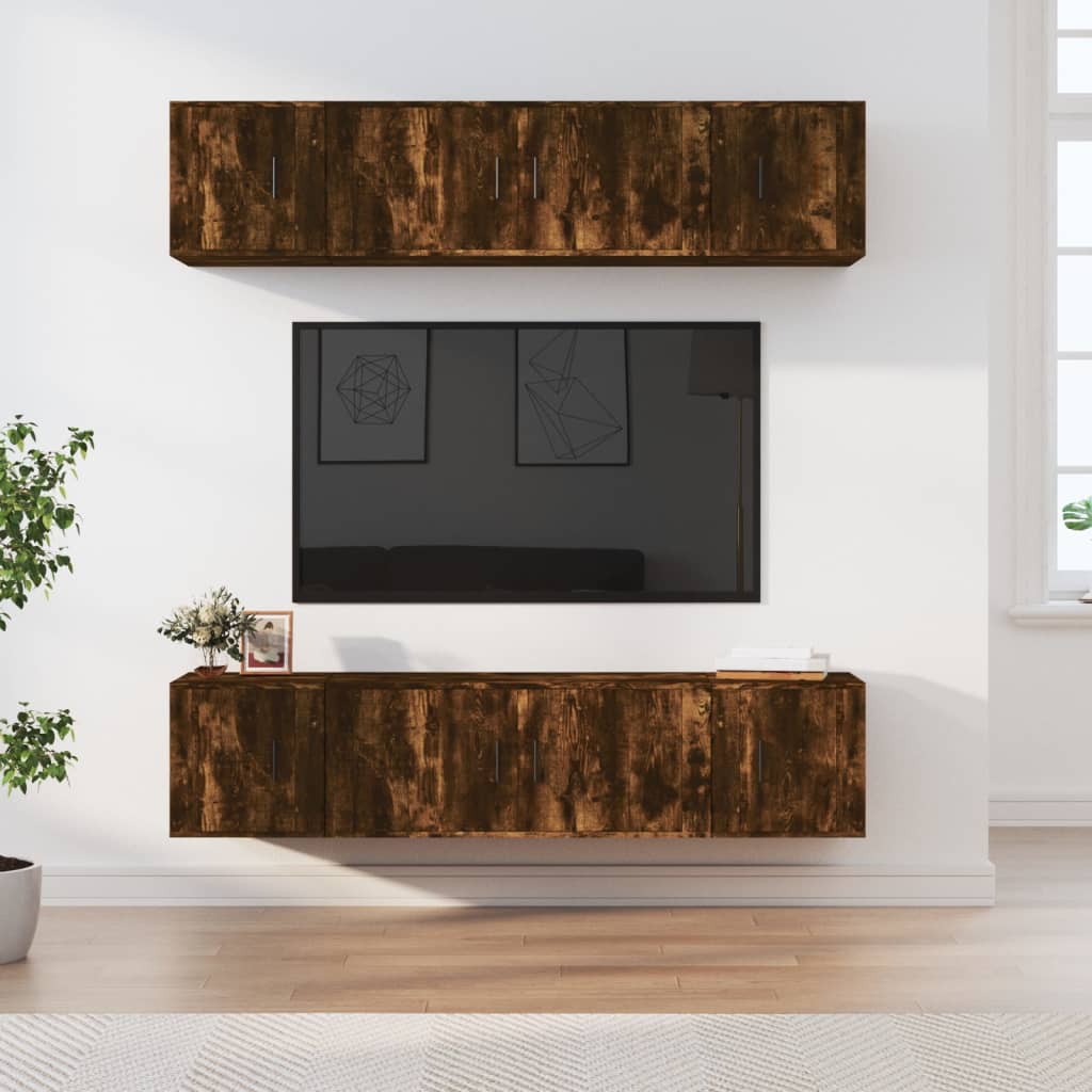 vidaXL 6 Piece TV Cabinet Set Smoked Oak Engineered Wood