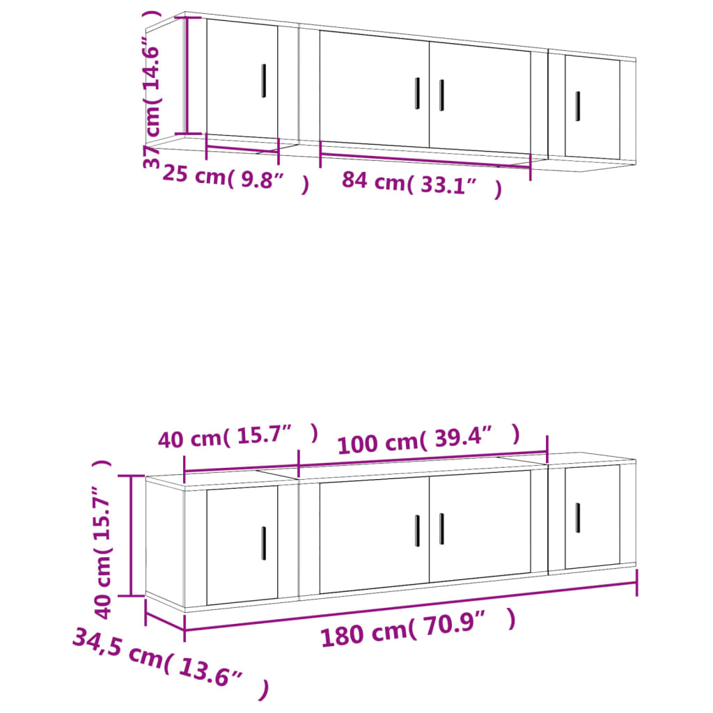 vidaXL 6 Piece TV Cabinet Set Grey Sonoma Engineered Wood