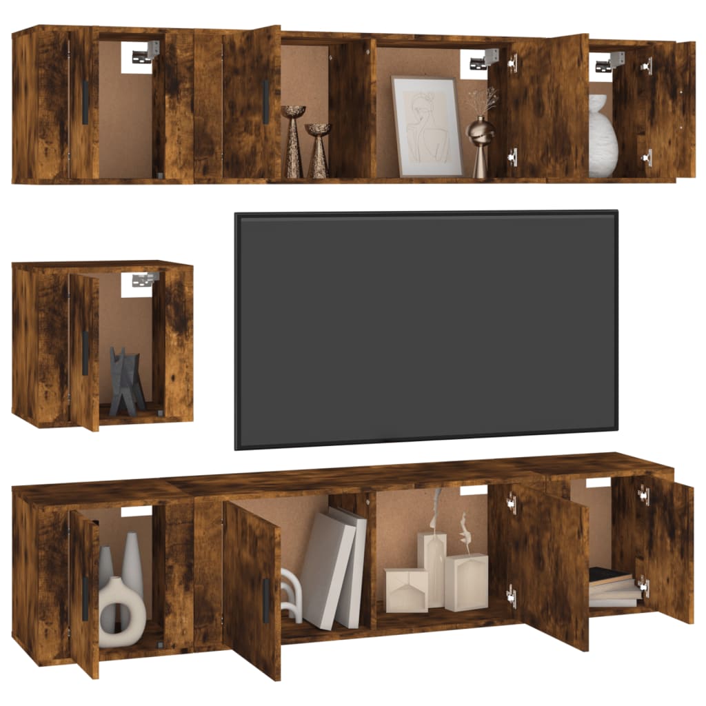 vidaXL 7 Piece TV Cabinet Set Smoked Oak Engineered Wood