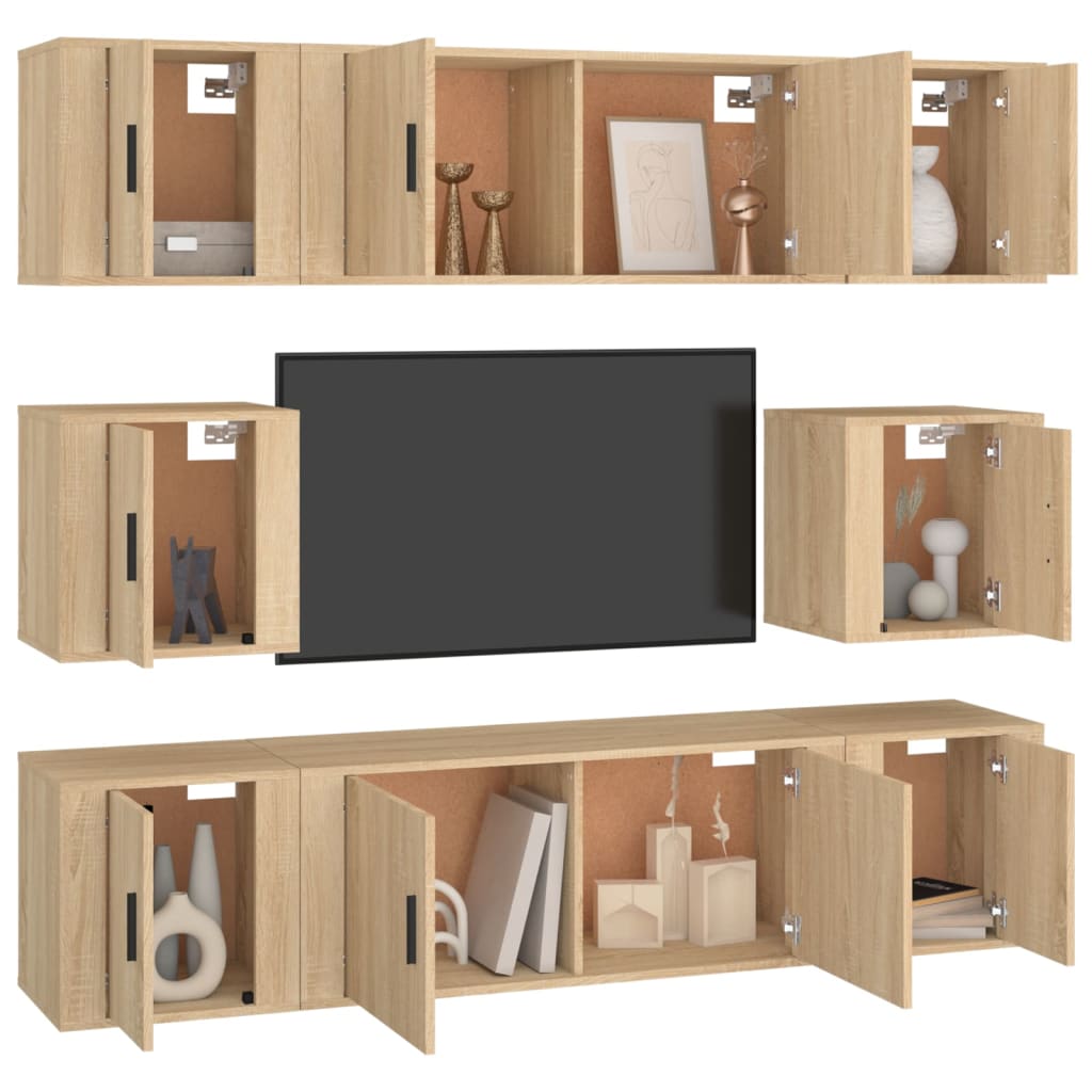 vidaXL 8 Piece TV Cabinet Set Sonoma Oak Engineered Wood