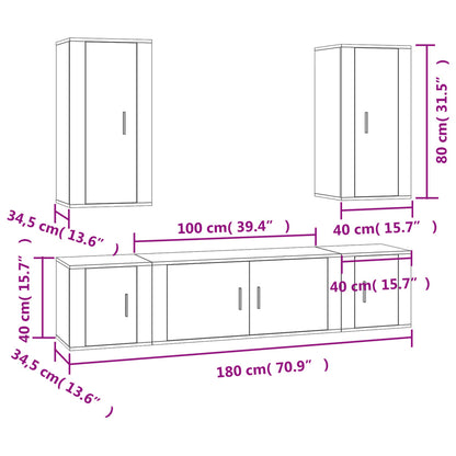vidaXL 5 Piece TV Cabinet Set White Engineered Wood