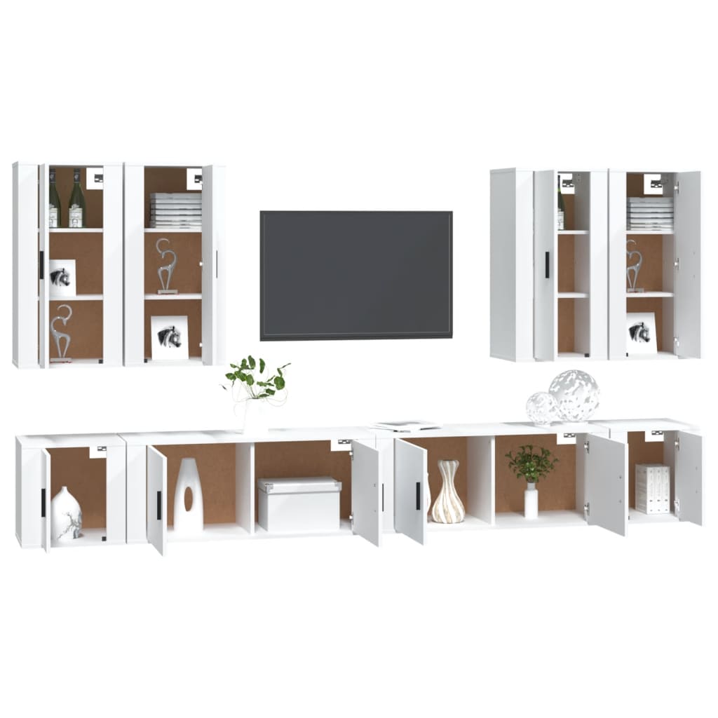 vidaXL 8 Piece TV Cabinet Set White Engineered Wood