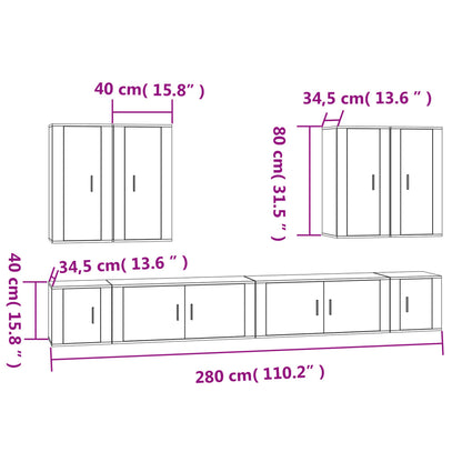 vidaXL 8 Piece TV Cabinet Set White Engineered Wood