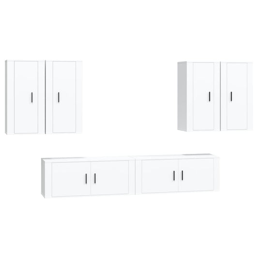 vidaXL 6 Piece TV Cabinet Set White Engineered Wood