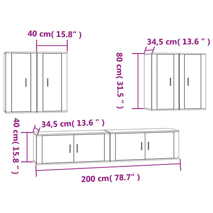 vidaXL 6 Piece TV Cabinet Set White Engineered Wood
