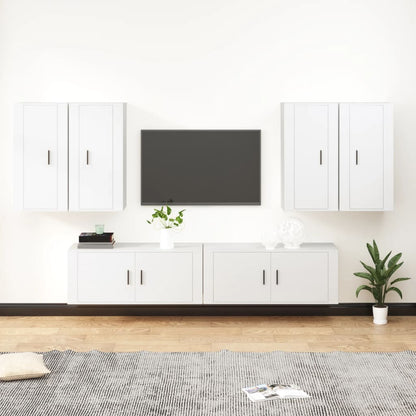 vidaXL 6 Piece TV Cabinet Set White Engineered Wood