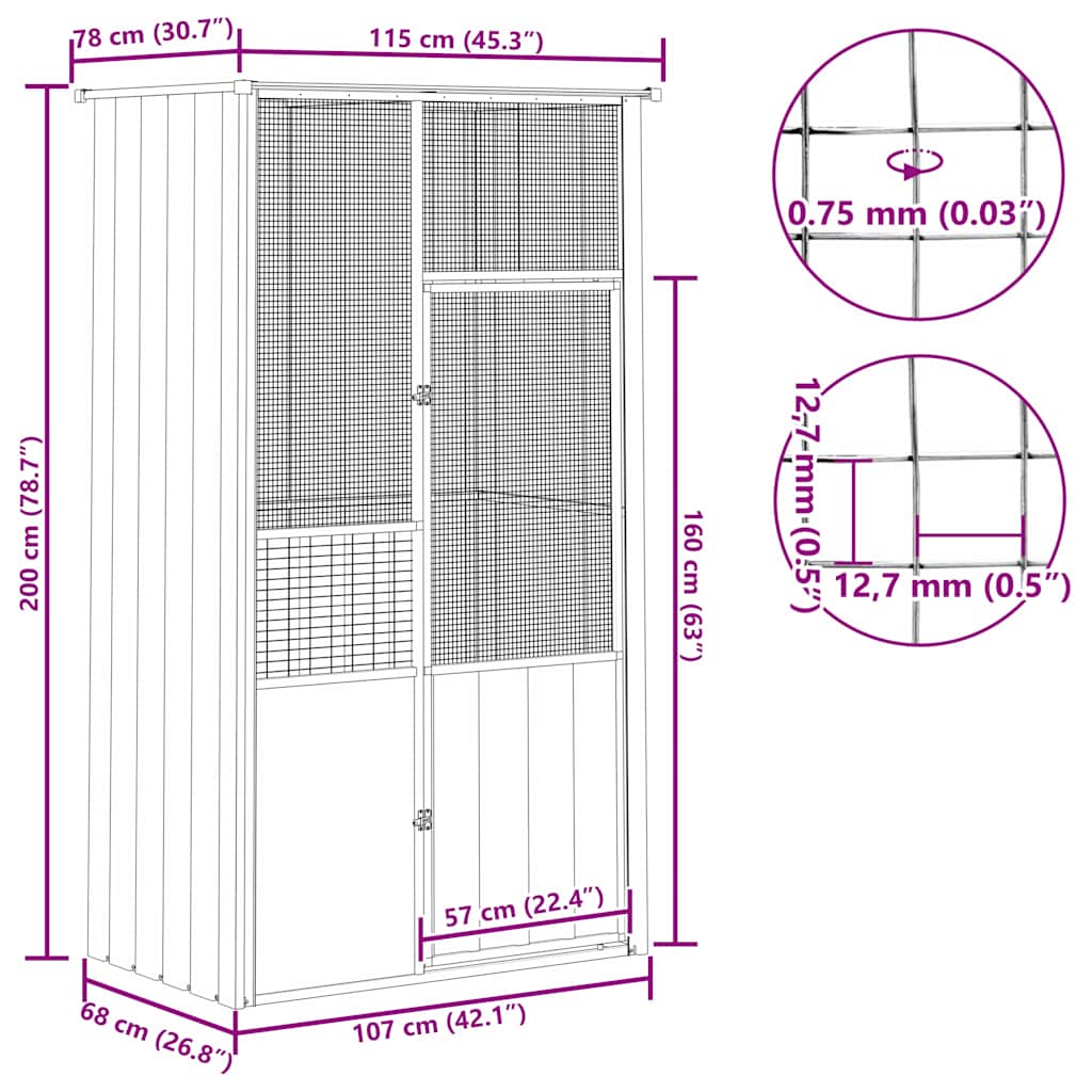 vidaXL Bird Cage Anthracite 115x78x200 cm Galvanised Steel