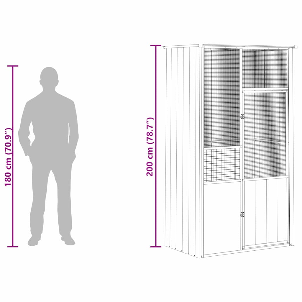 vidaXL Bird Cage Grey 115x78x200 cm Galvanised Steel