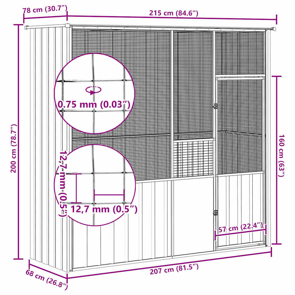 vidaXL Bird Cage Anthracite 215x78x200 cm Galvanised Steel