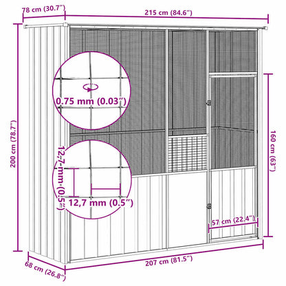 vidaXL Bird Cage Grey 215x78x200 cm Galvanised Steel