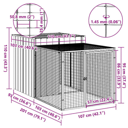 vidaXL Chicken Cage with Run Anthracite 110x201x110 cm Galvanised Steel