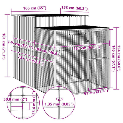 vidaXL Chicken Cage with Run Light Grey 165x251x181 cm Galvanised Steel