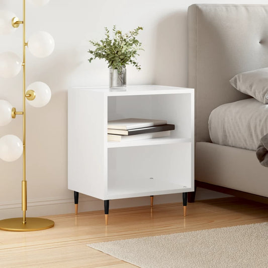 vidaXL Bedside Cabinet | High gloss white | Engineered wood, iron | Standard