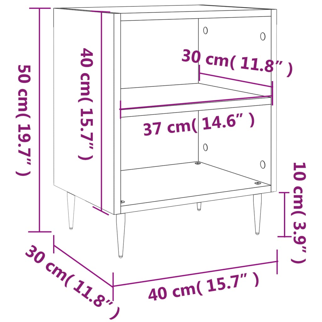 vidaXL Bedside Cabinets 2 pcs Concrete Grey 40x30x50 cm Engineered Wood