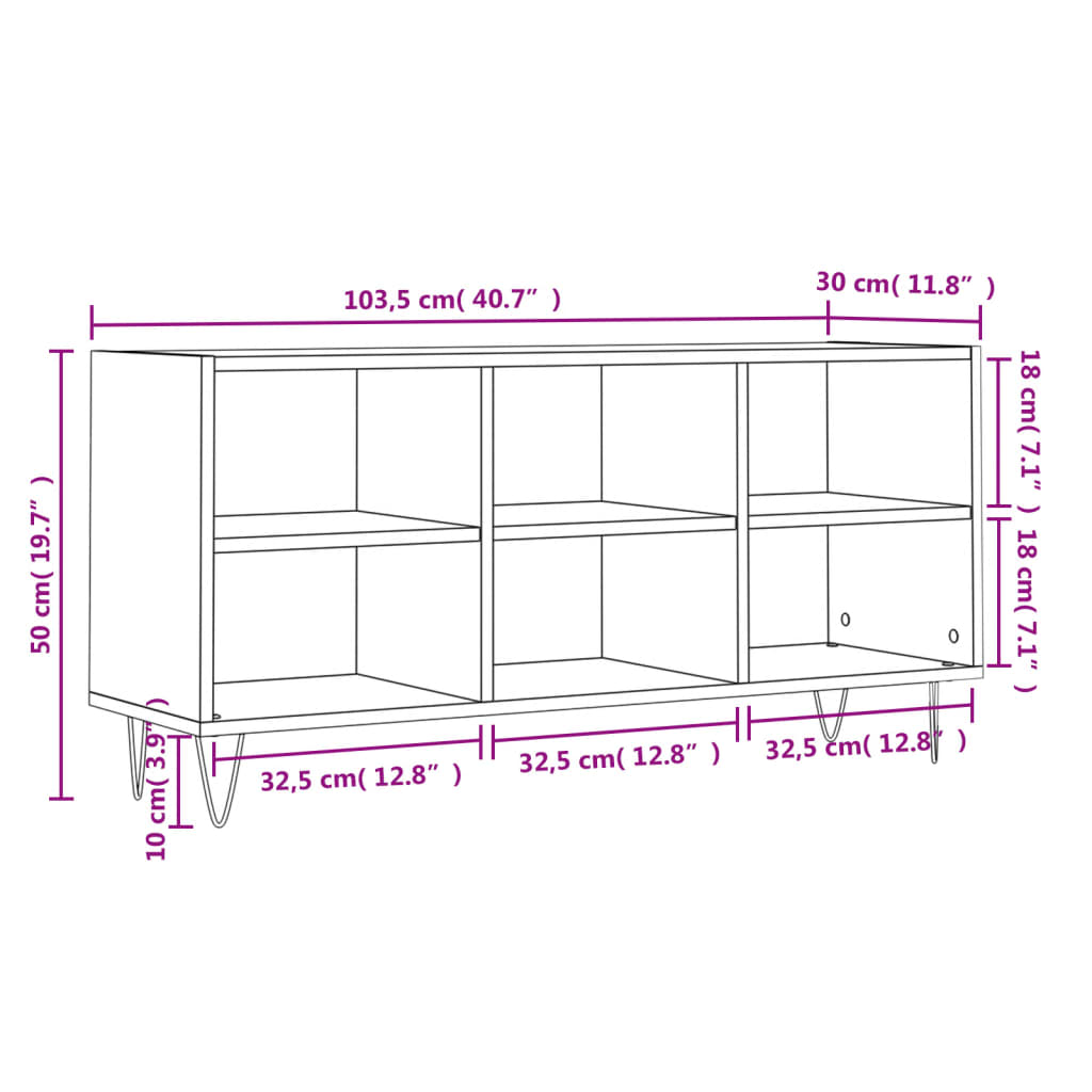vidaXL TV Cabinet Smoked Oak 103.5x30x50 cm Engineered Wood