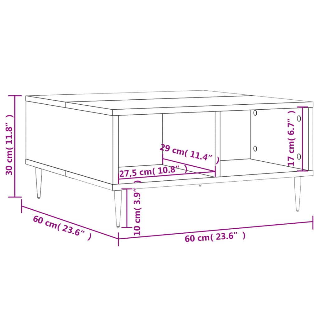 vidaXL Coffee Table White 60x60x30 cm Engineered Wood