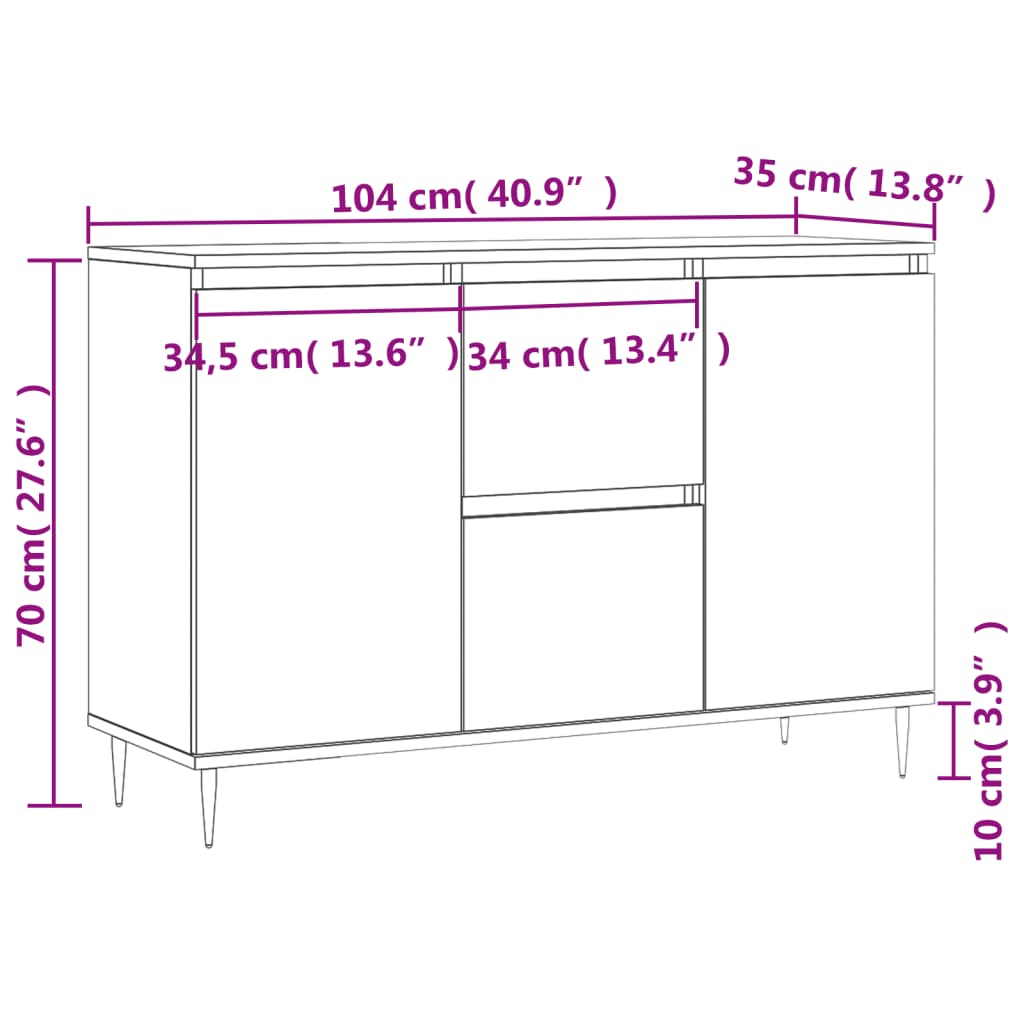 vidaXL Sideboard Sonoma Oak 101.5x35x70 cm Engineered Wood