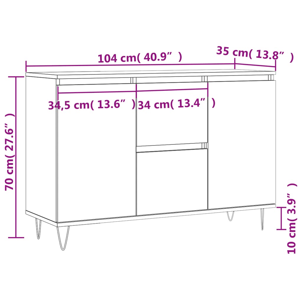 vidaXL Sideboard White 101.5x35x70 cm Engineered Wood