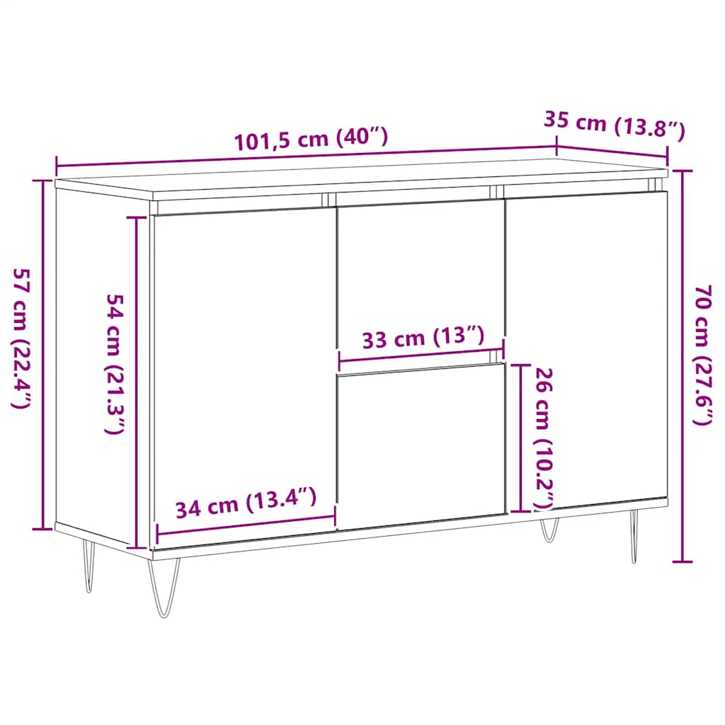 vidaXL Sideboard White 101,5x35x70 cm Engineered Wood