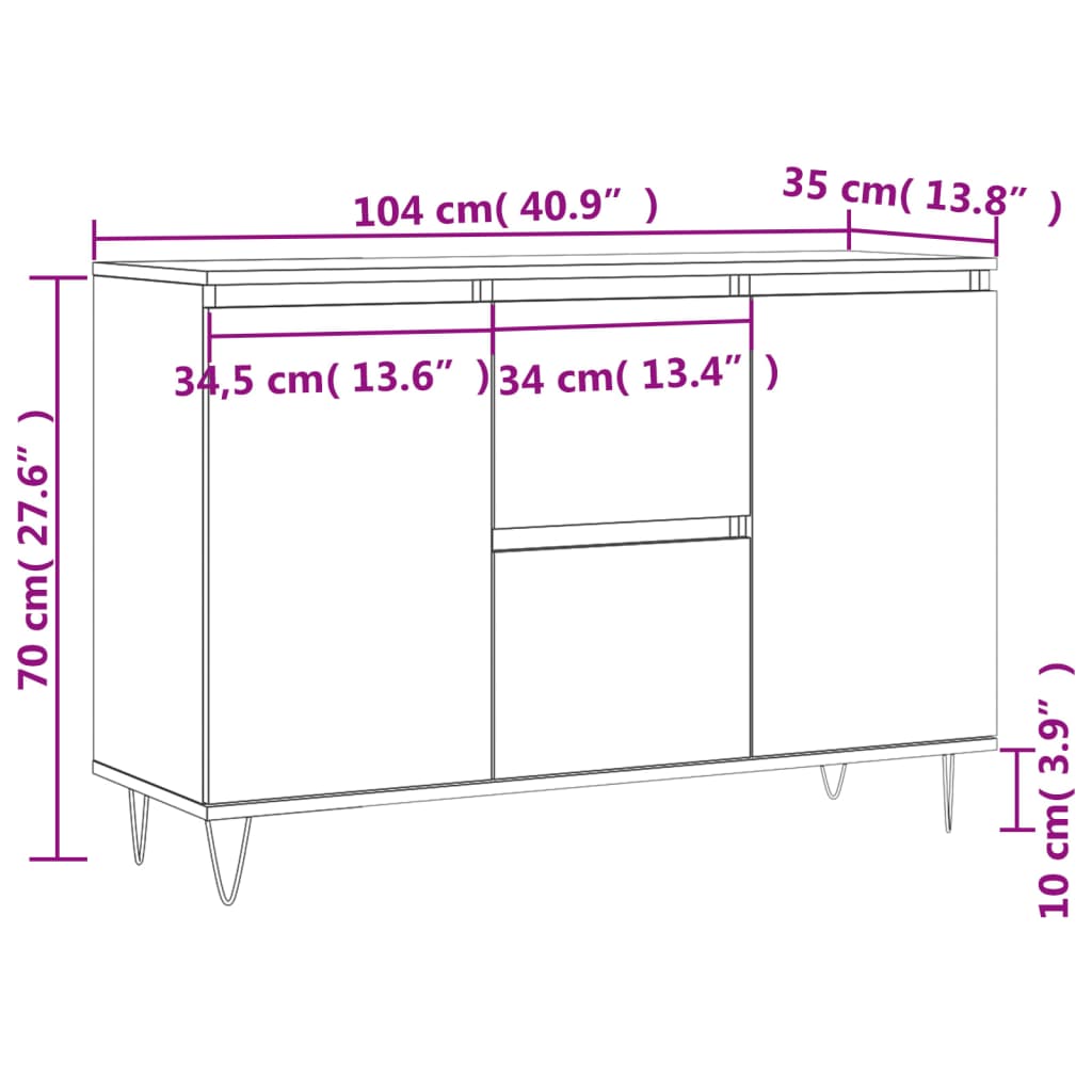vidaXL Sideboard Smoked Oak 101.5x35x70 cm Engineered Wood