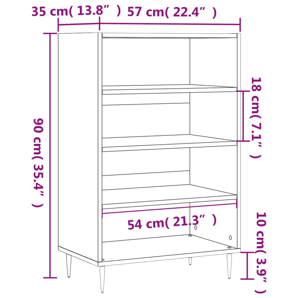 vidaXL Highboard Black 57x35x90 cm Engineered Wood