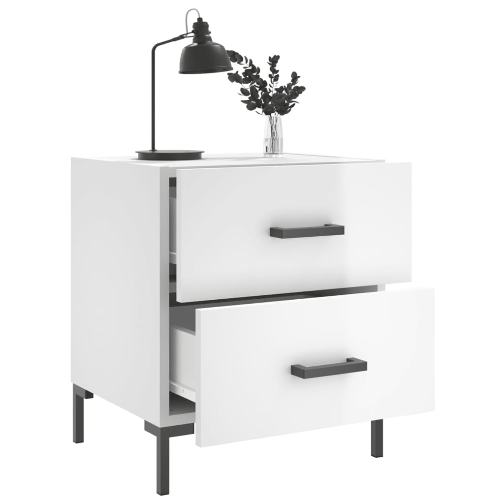 vidaXL Bedside Cabinets 2 pcs High Gloss White 40x35x47.5 cm Engineered Wood